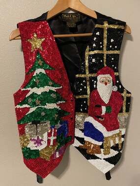 Bali Chic Sequin Christmas Vest Top Womens One Size Multicolor Santa Tree 90s